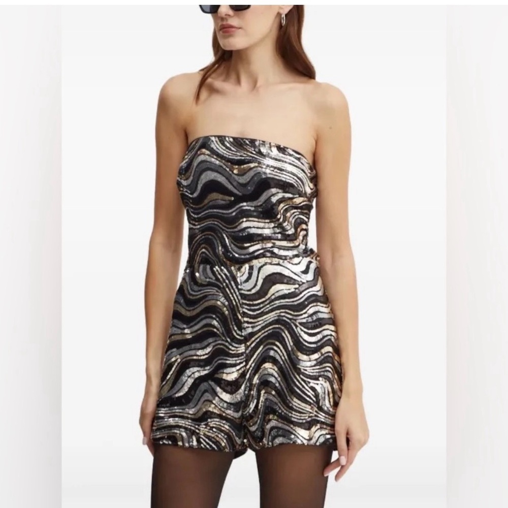 NEW Guess Black, Silver & Gold Strapless Romper